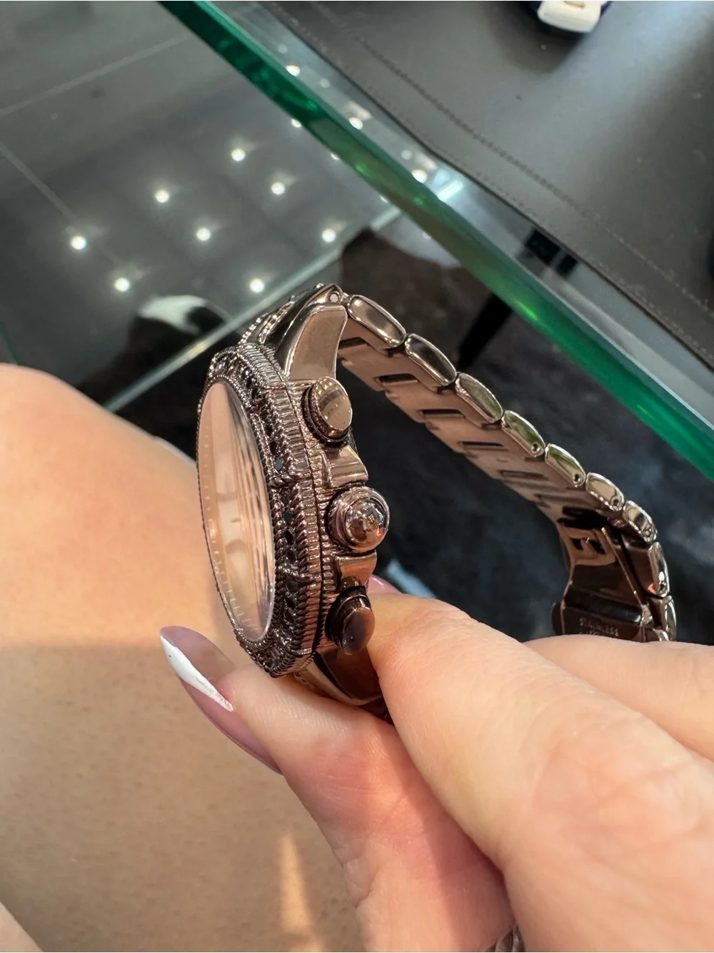 New Judith Ripka Chocolate Brown Chronograph Watch w/ MOP Dial